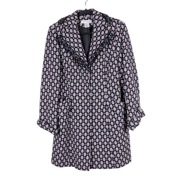Nine West Jackets & Blazers - Nine West Winter Jacket M Womens Wool Blend Coat Long Purple Black Beaded Pocket